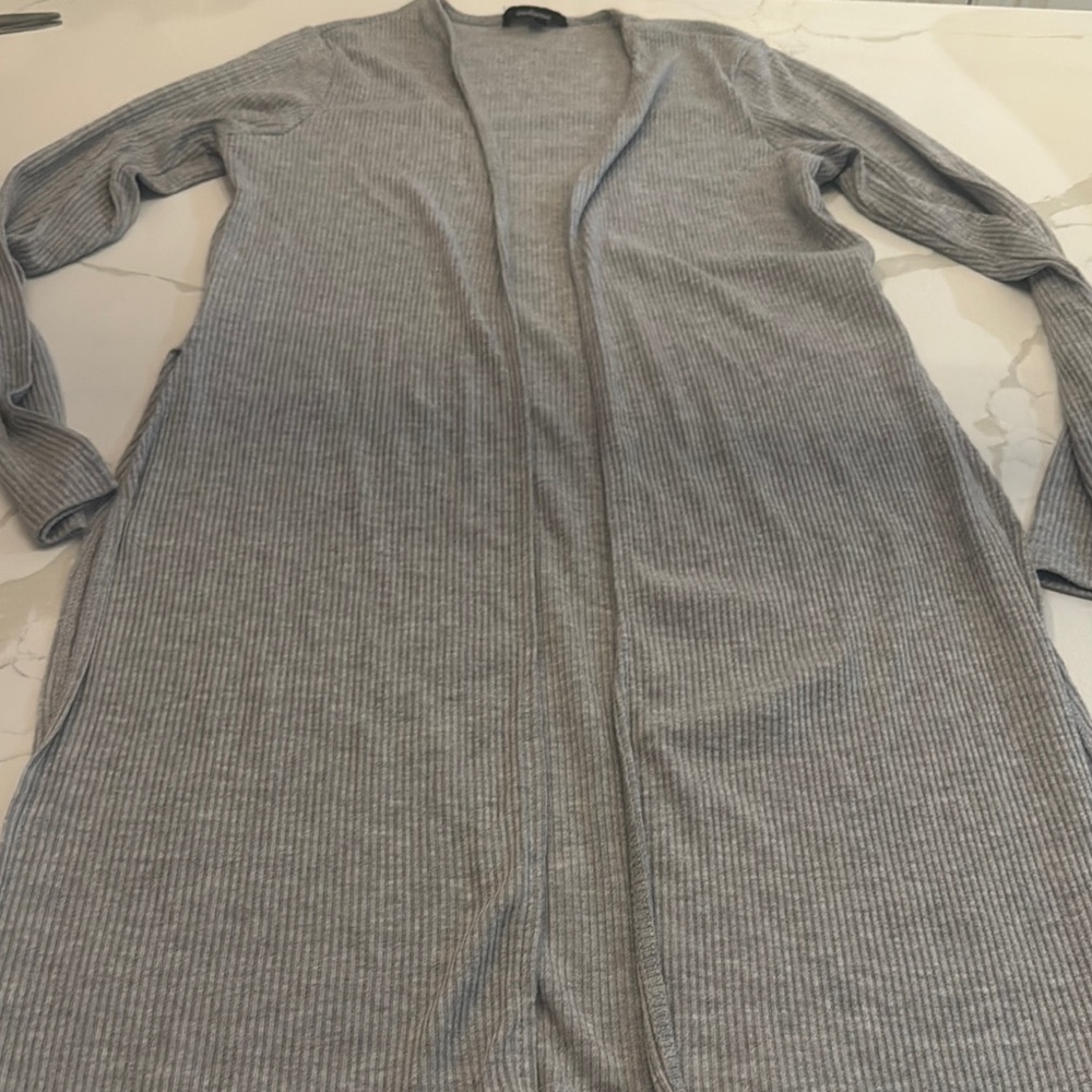 Gray Ribbed Long Cardigan